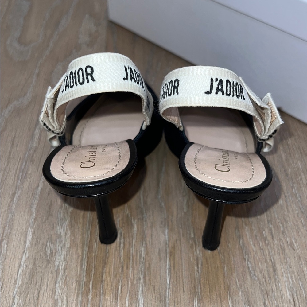 Dior Black and Cream Slingback Pointed Toe Heels - Picture 5 of 16
